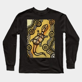Aboriginal Art - Lizard Gold Long Sleeve T-Shirt